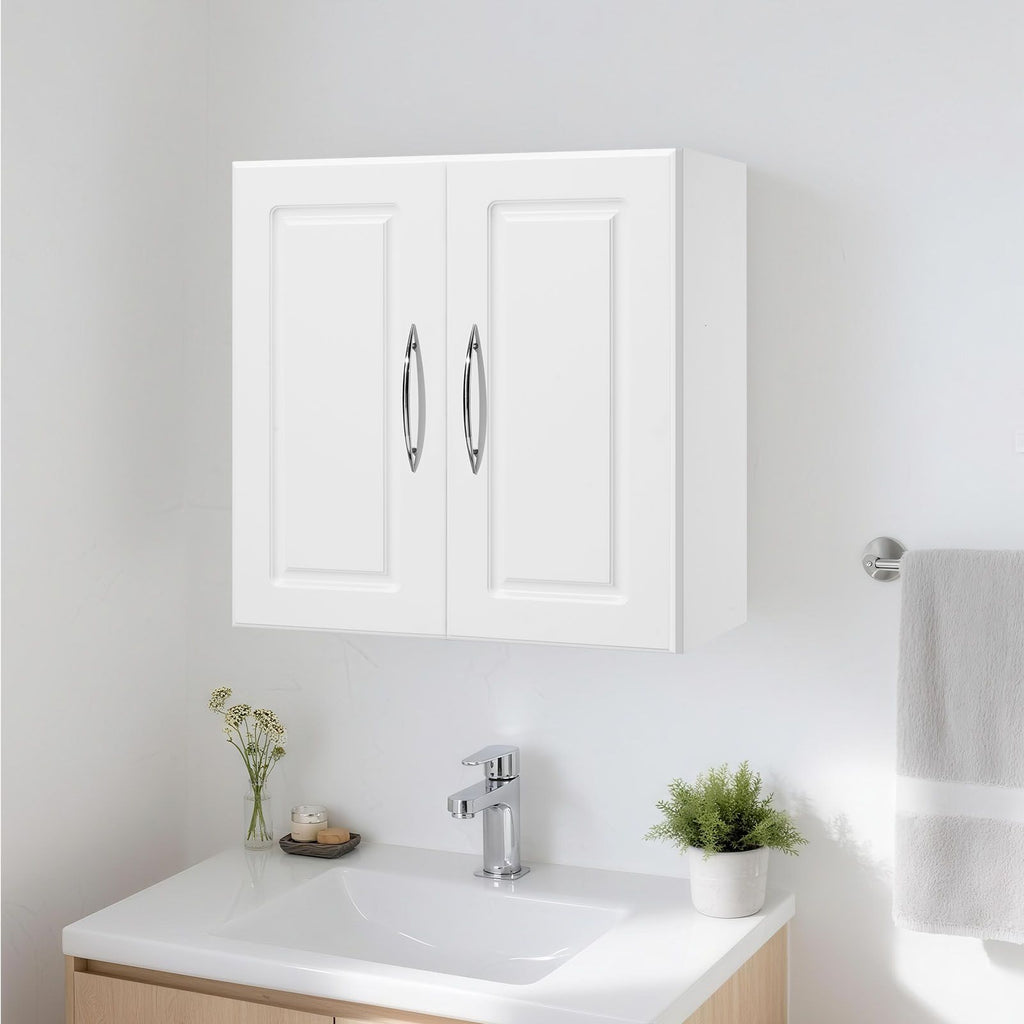 Laundry Room Wall Cabinet – 2-Tier Hanging Storage with Adjustable Shelves and Soft-Close Doors