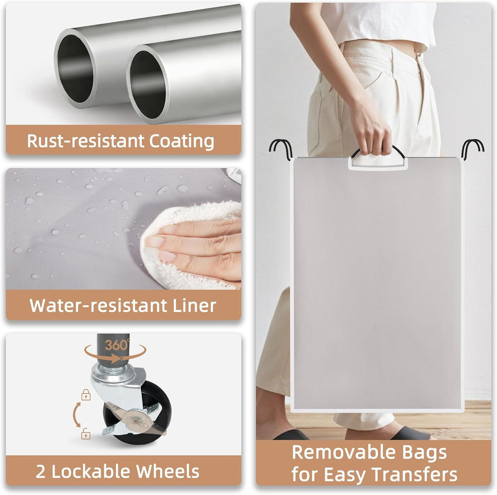 4-Section Laundry Sorter with Removable Bags and Wheels