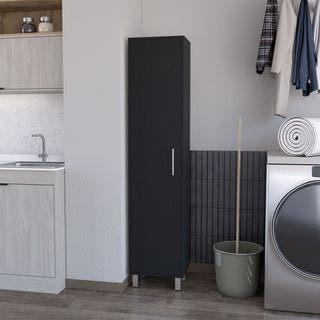 Tall Storage Cabinet with Single Door and 3 Broom Hangers