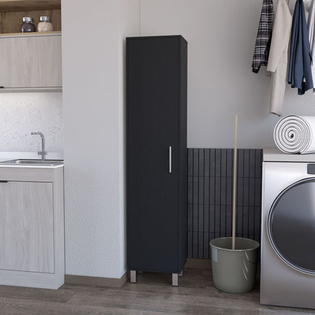 Tall Storage Cabinet with Single Door and 3 Broom Hangers