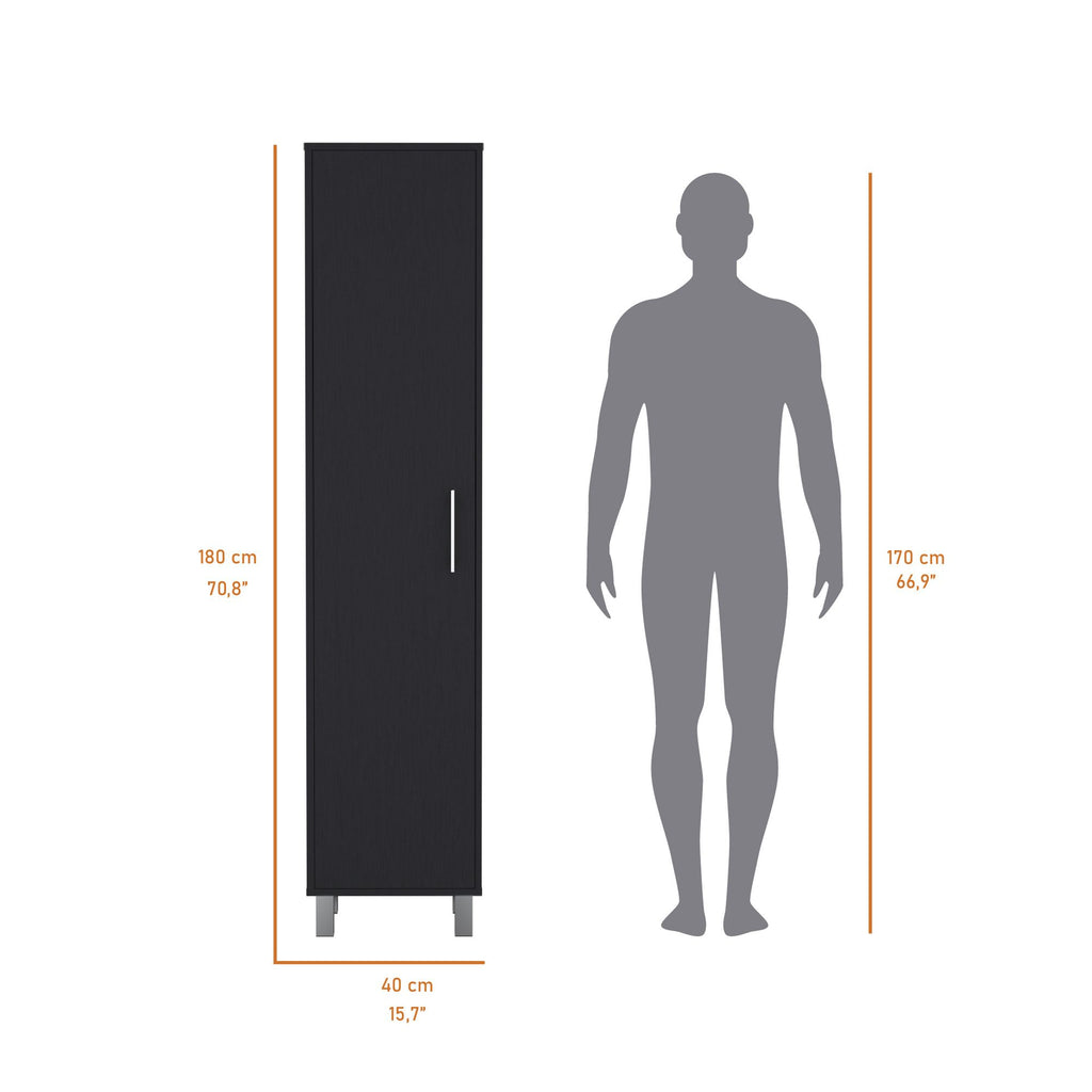 Tall Storage Cabinet with Single Door and 3 Broom Hangers