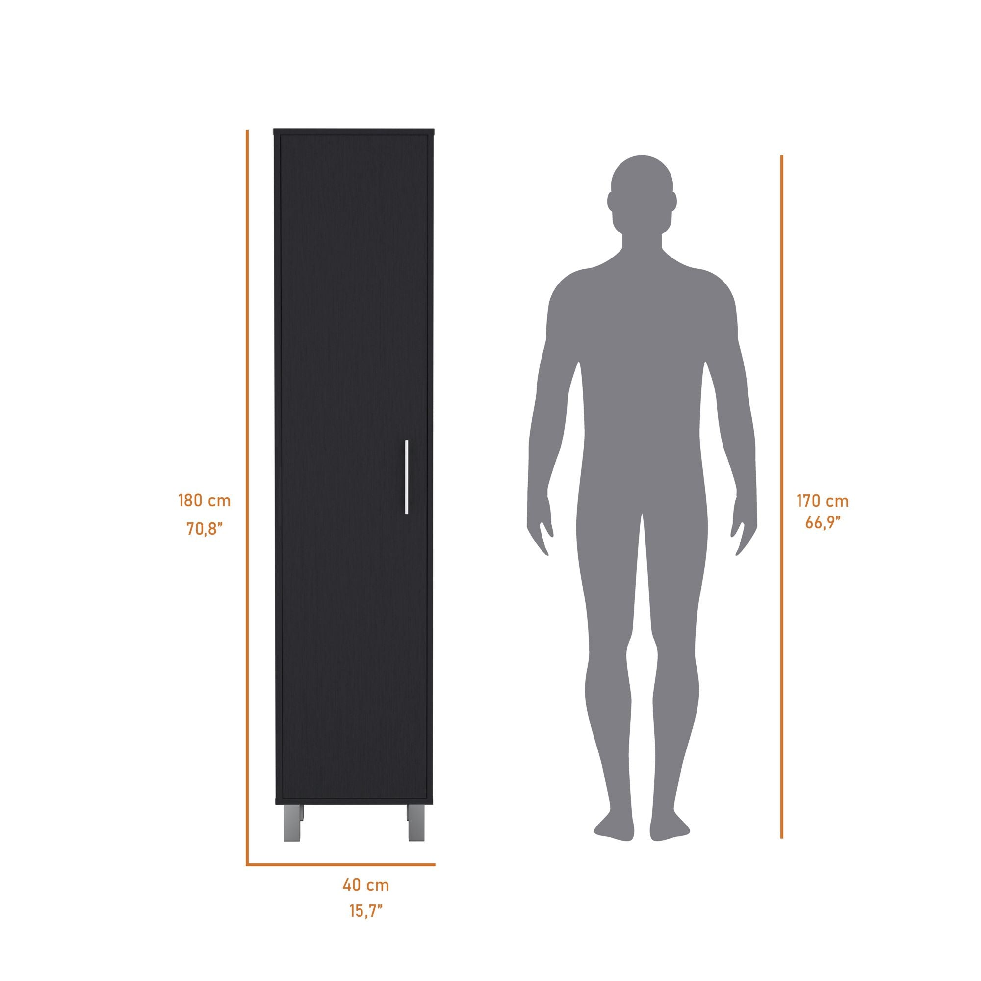 Tall Storage Cabinet with Single Door and 3 Broom Hangers