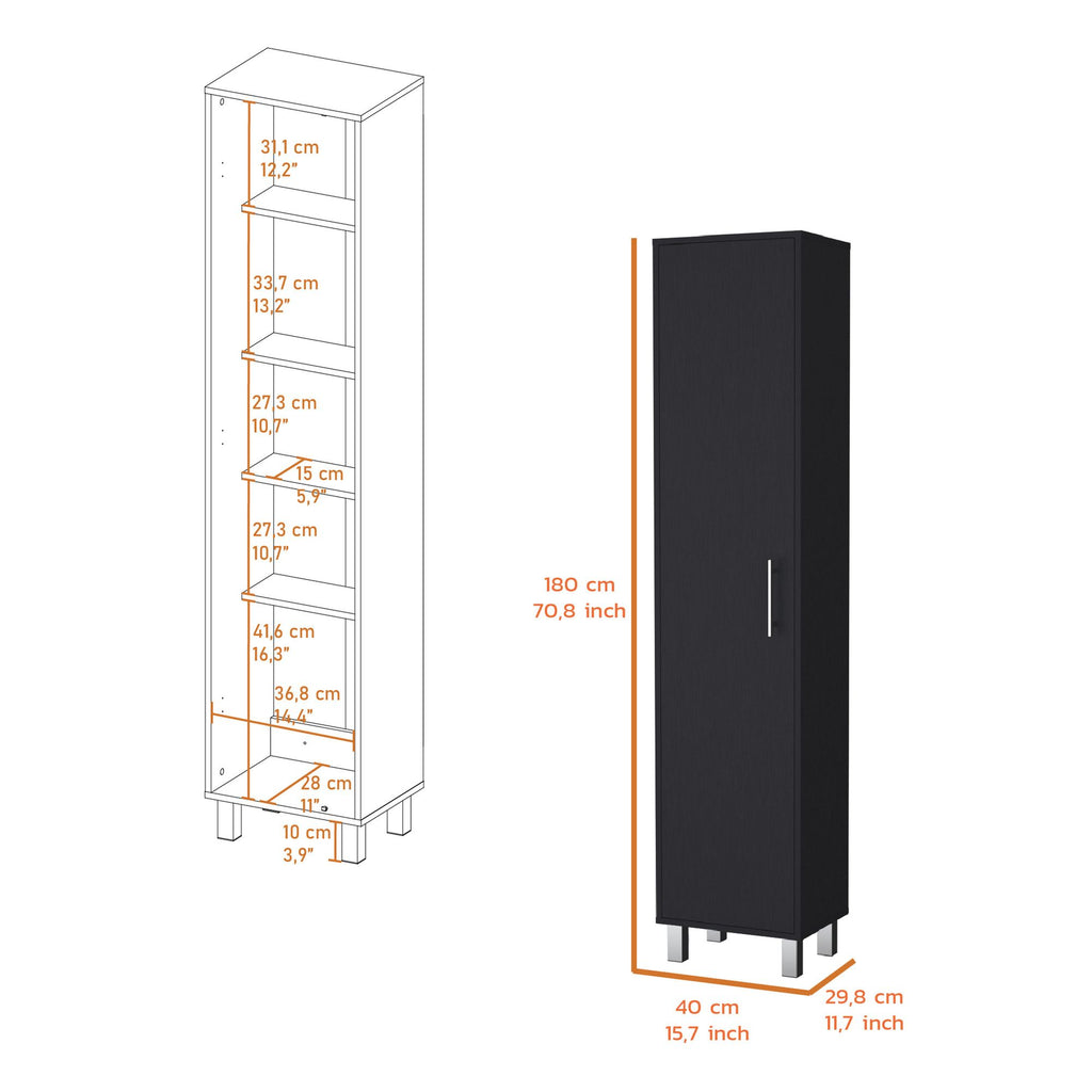 Tall Storage Cabinet with Single Door and 3 Broom Hangers