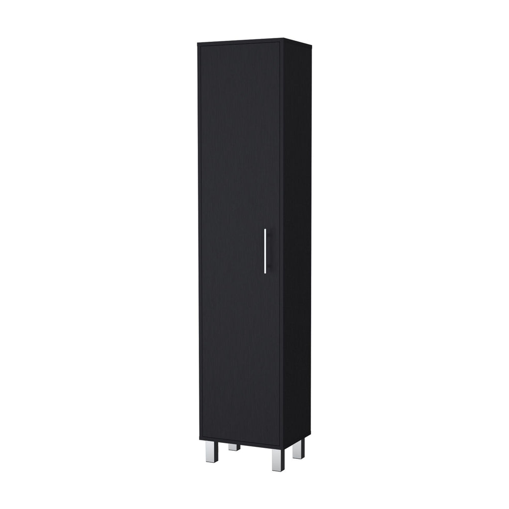 Tall Storage Cabinet with Single Door and 3 Broom Hangers