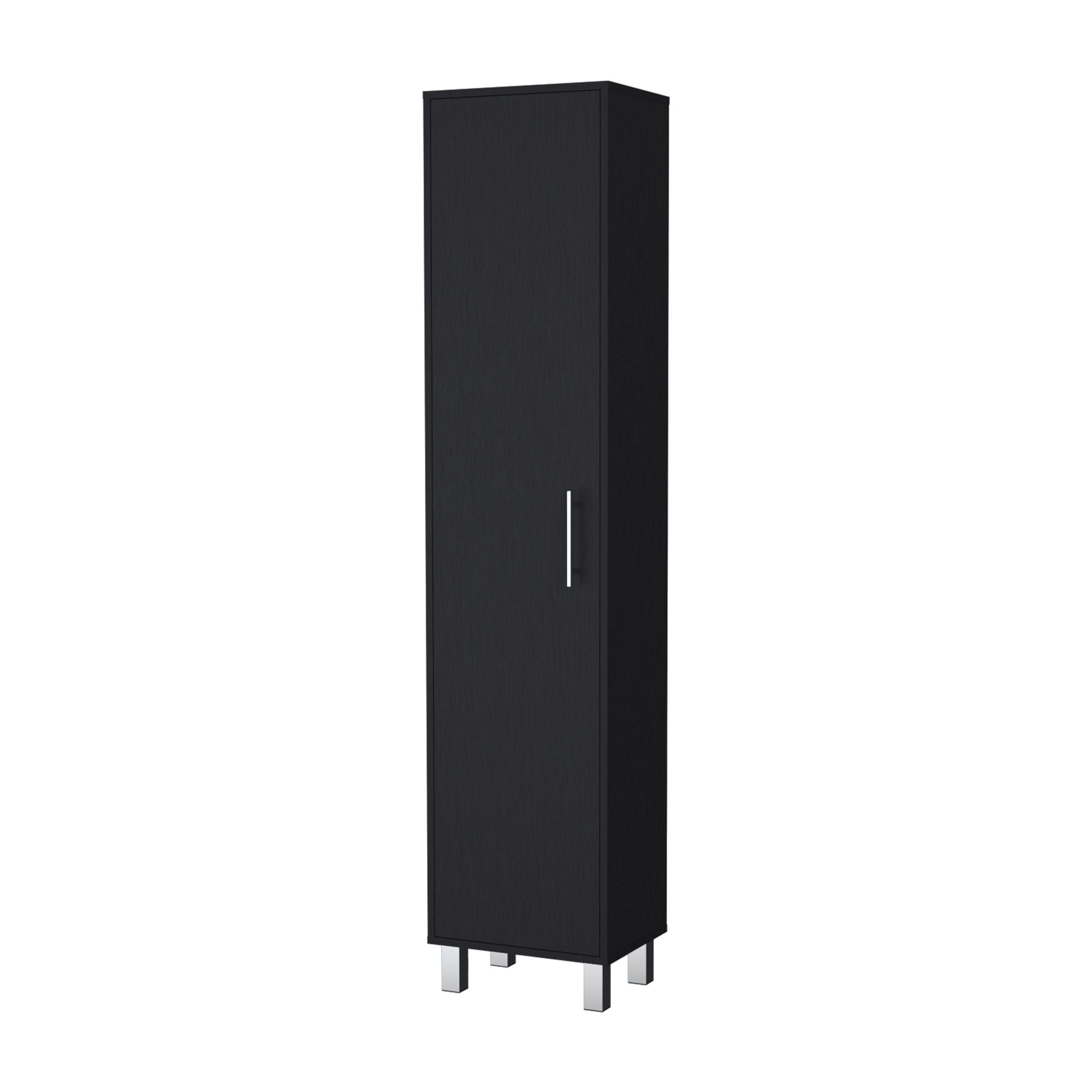 Tall Storage Cabinet with Single Door and 3 Broom Hangers