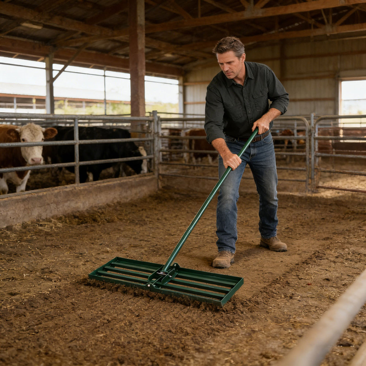 Long-Handle Lawn Rake for Leveling Soil and Sand