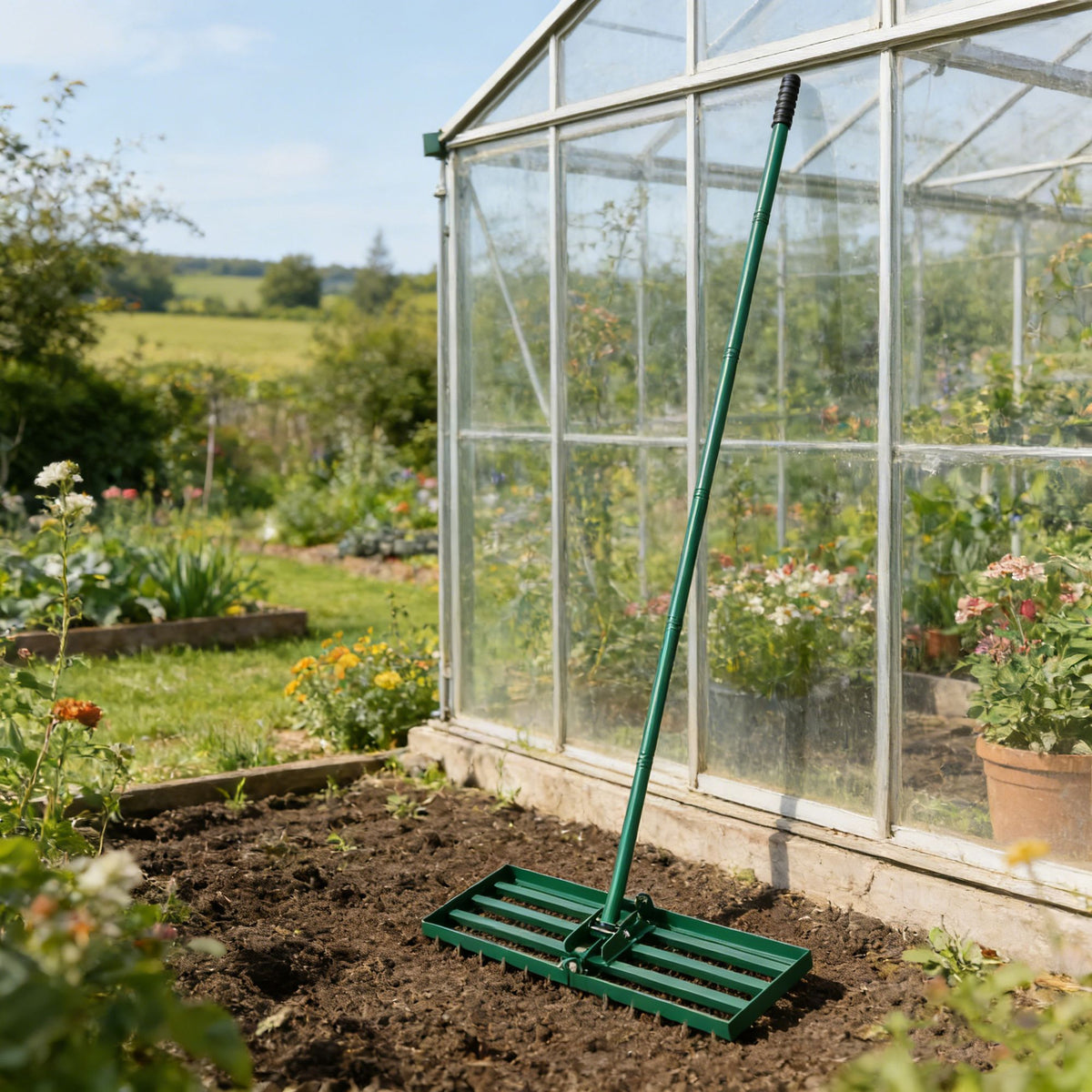 Long-Handle Lawn Rake for Leveling Soil and Sand