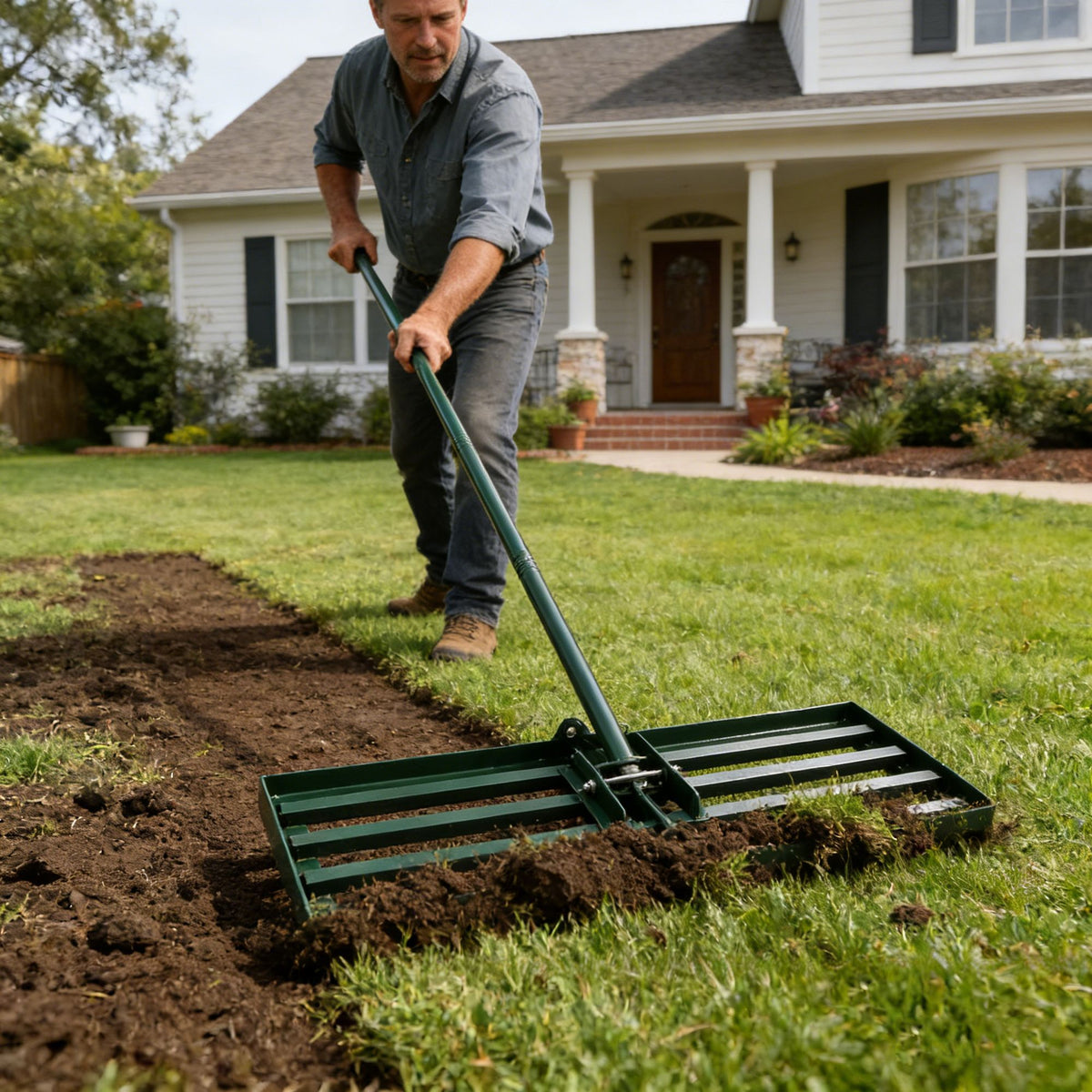 Long-Handle Lawn Rake for Leveling Soil and Sand