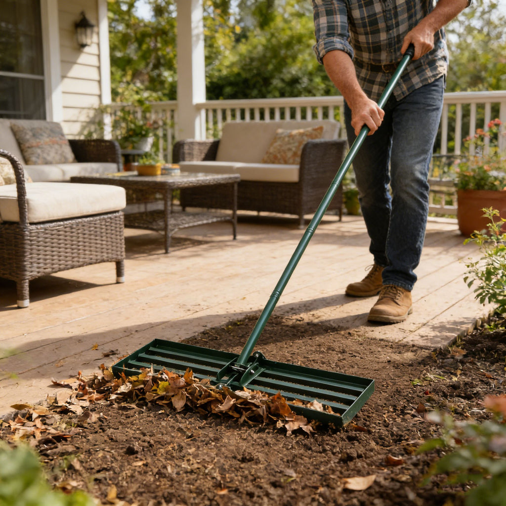 Long-Handle Lawn Rake for Leveling Soil and Sand