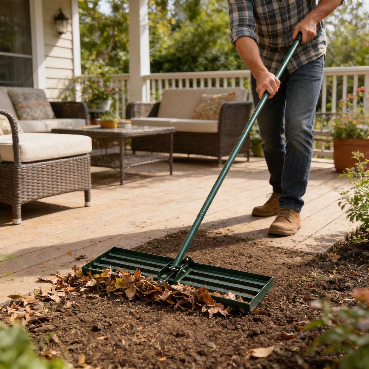 Long-Handle Lawn Rake for Leveling Soil and Sand
