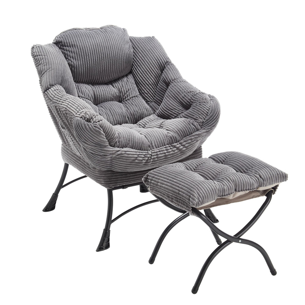 Lazy Chair with Ottoman – Modern Lounge Accent Chair with Side Pocket