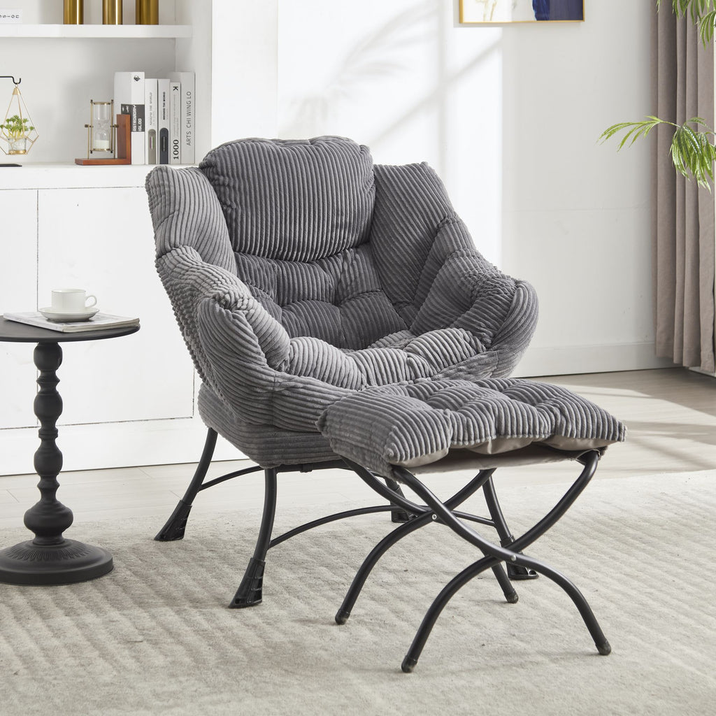 Lazy Chair with Ottoman – Modern Lounge Accent Chair with Side Pocket
