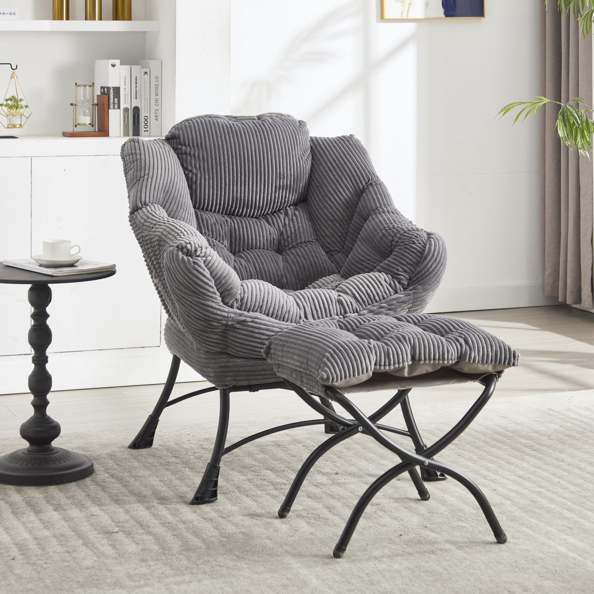 Lazy Chair with Ottoman – Modern Lounge Accent Chair with Side Pocket