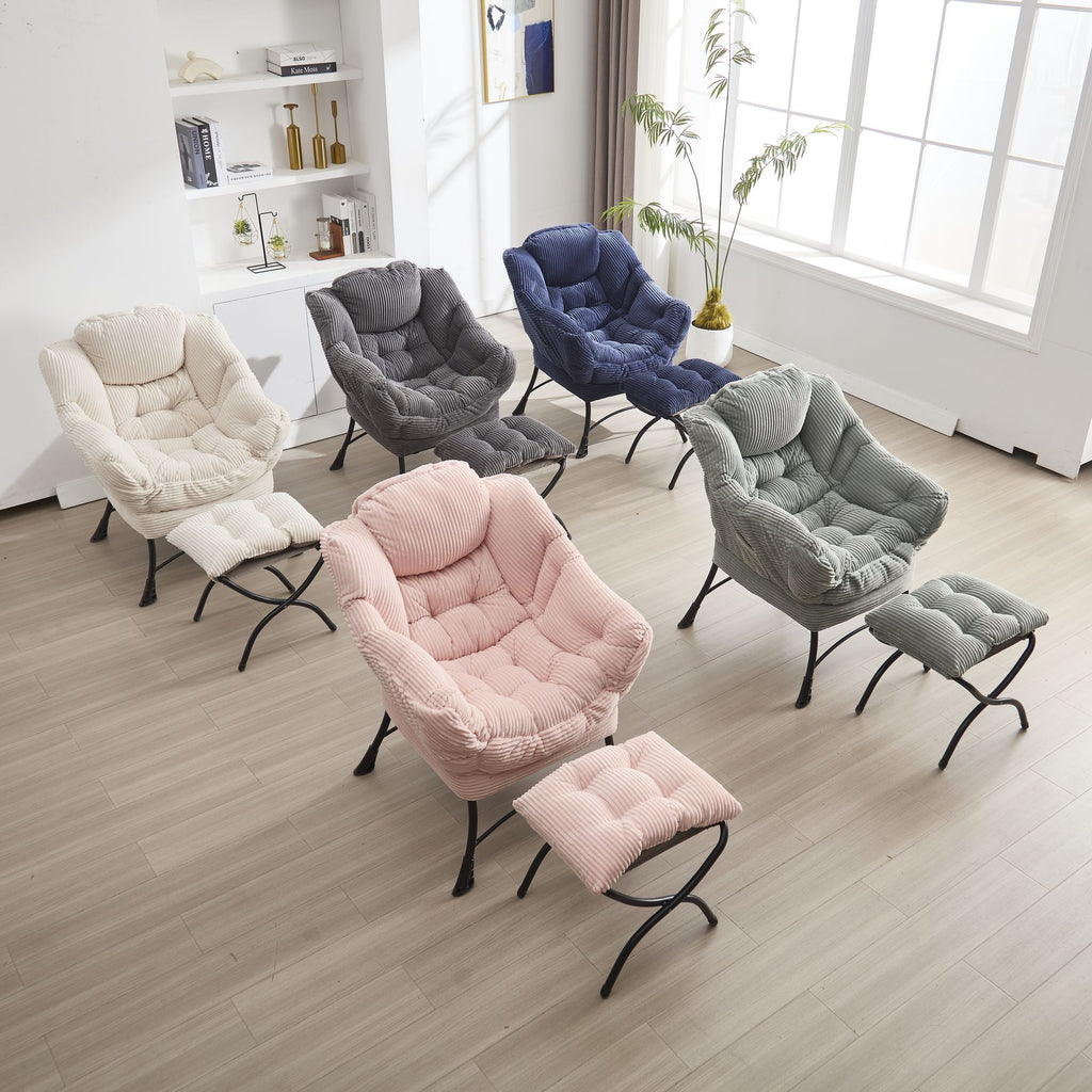 Lazy Chair with Ottoman – Modern Lounge Accent Chair with Side Pocket