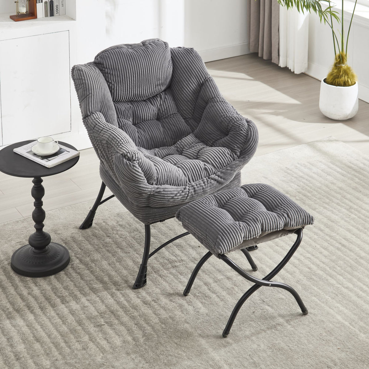 Lazy Chair with Ottoman – Modern Lounge Accent Chair with Side Pocket