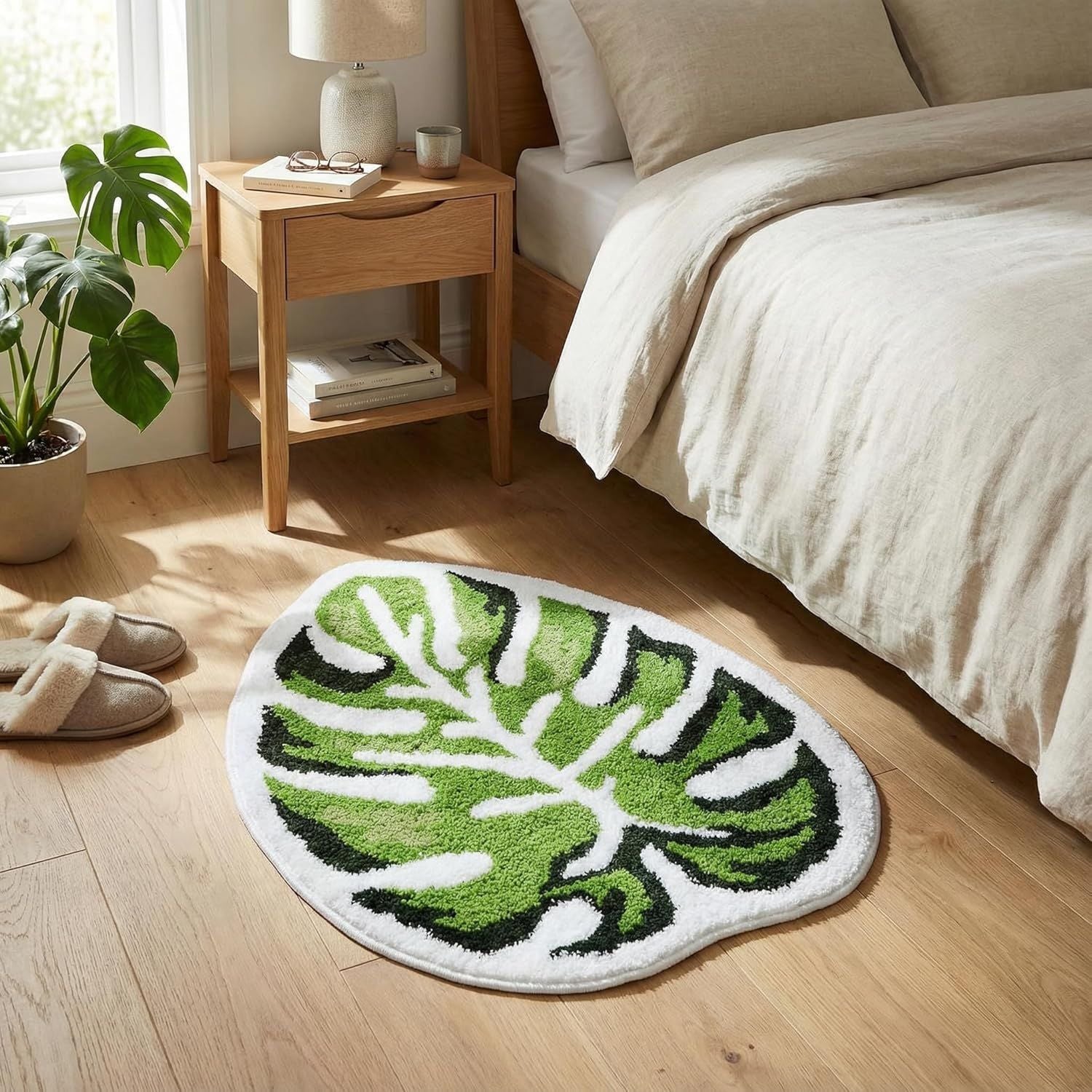 Leaf Bath Mat – Soft, Tropical Monstera Design, Machine Washable