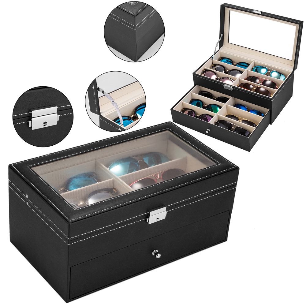 Black Lockable Eyeglasses and Jewelry Display Case