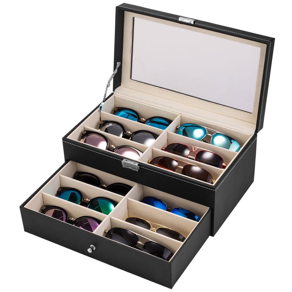 Black Lockable Eyeglasses and Jewelry Display Case