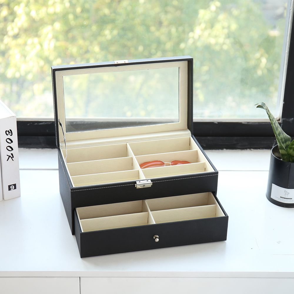 Black Lockable Eyeglasses and Jewelry Display Case