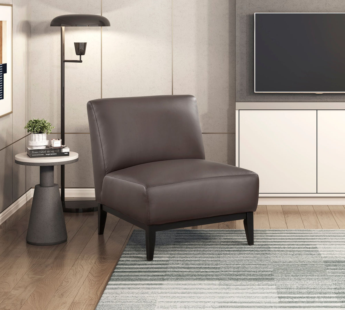 100% Top Grain Leather Accent Chair with Solid Wood Frame