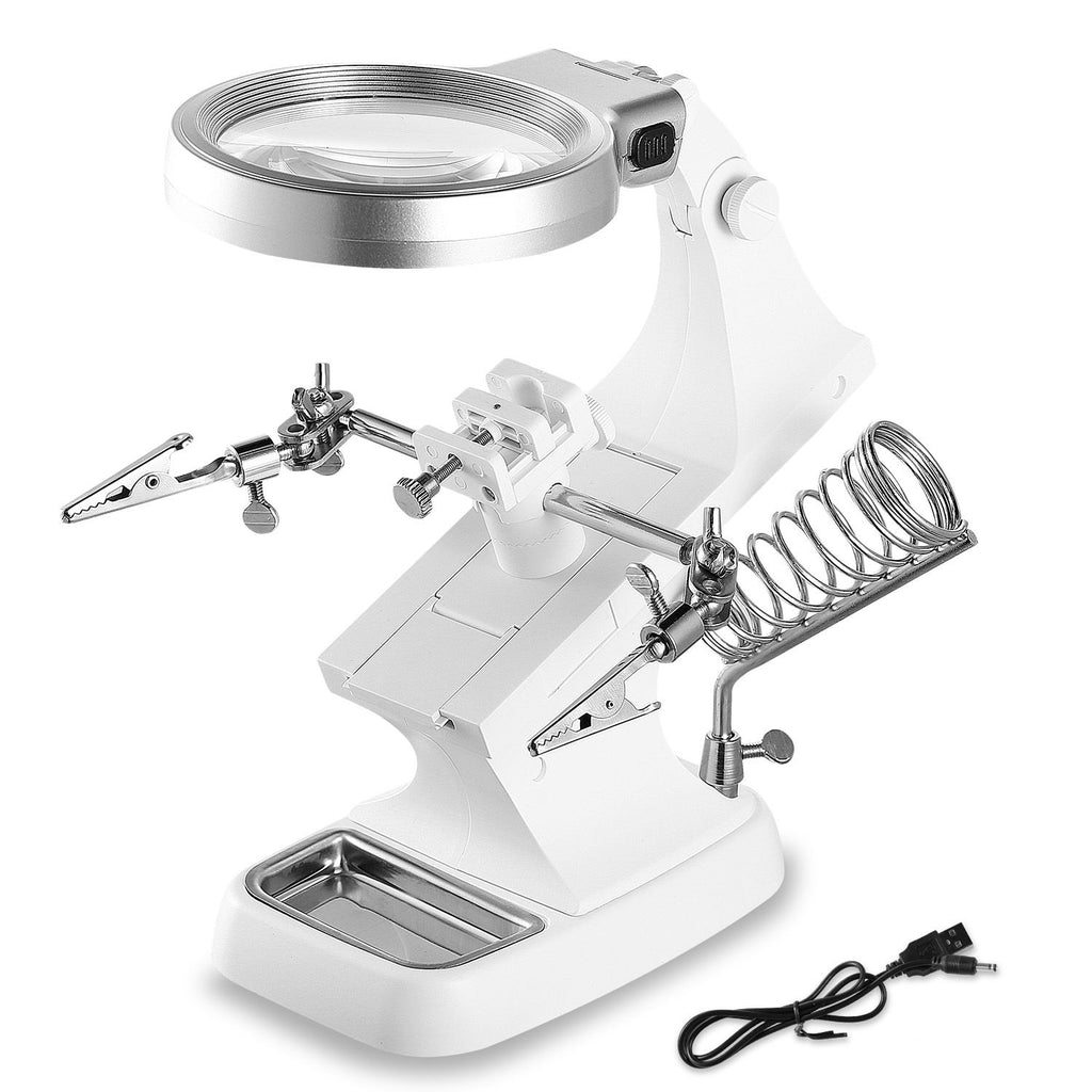 Double-Sized Optical Magnifying Lens with LED Light and 360° Adjustable Third Hand Soldering Vise
