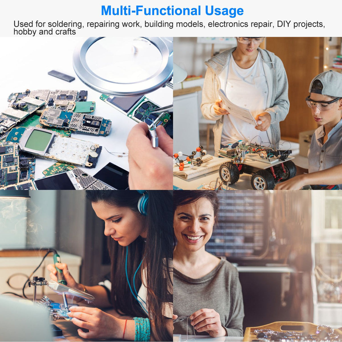 Double-Sized Optical Magnifying Lens with LED Light and 360° Adjustable Third Hand Soldering Vise