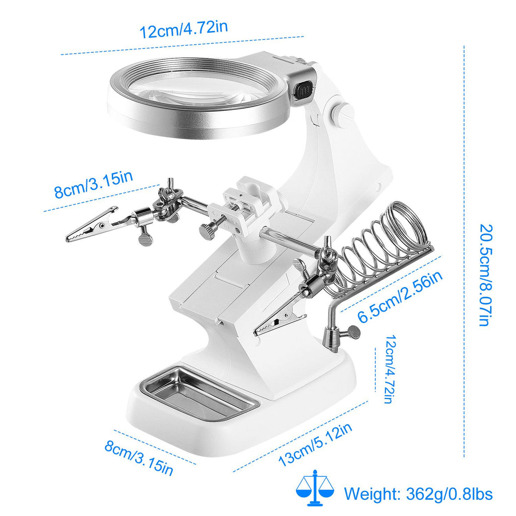 Double-Sized Optical Magnifying Lens with LED Light and 360° Adjustable Third Hand Soldering Vise