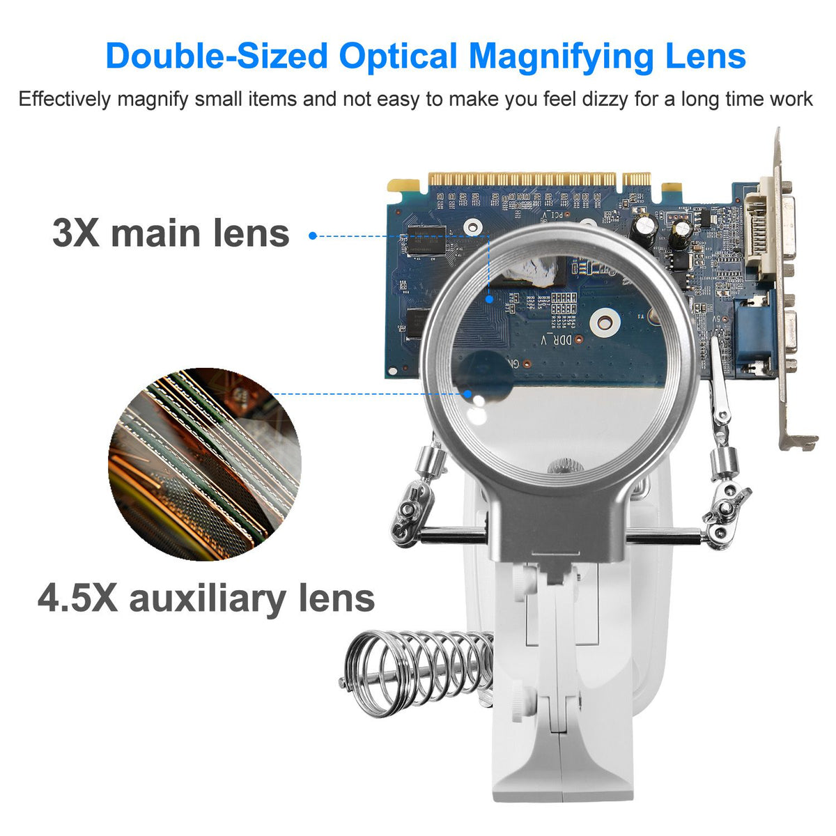 Double-Sized Optical Magnifying Lens with LED Light and 360° Adjustable Third Hand Soldering Vise