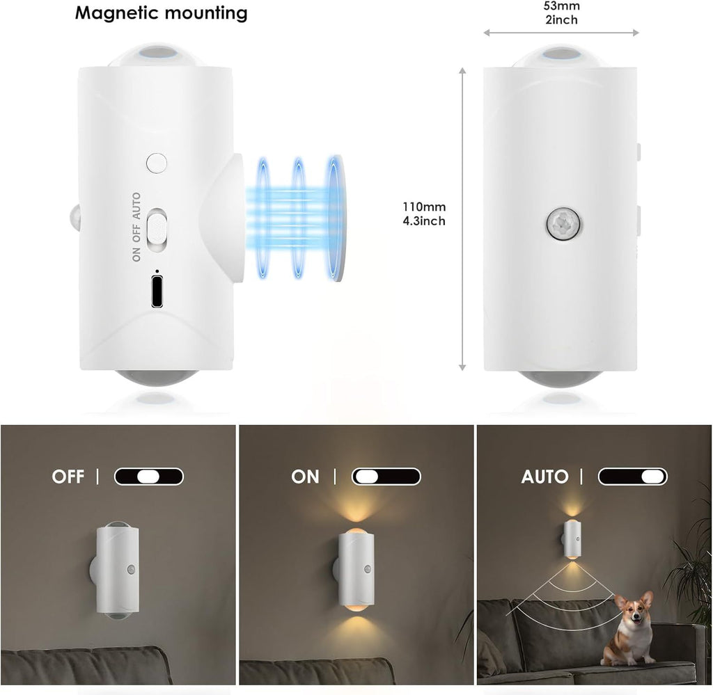 Rechargeable Motion-Sensor Night Lights with Magnetic Mounting
