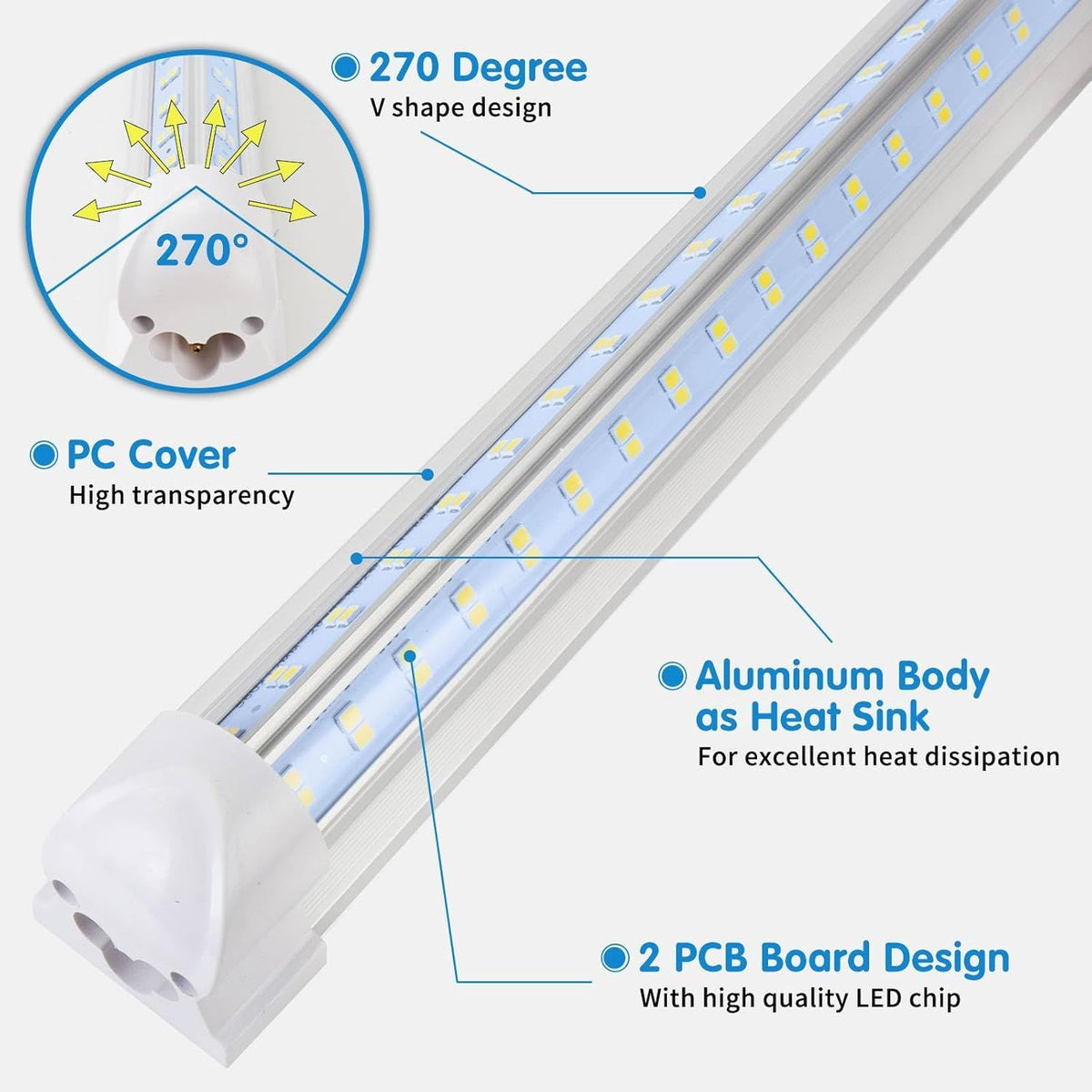 Led Shop Lights,Led Shop Lights 50W 6500K 7000LM Clear White,Shop Light 110V Linkable Integr