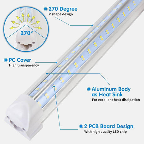 Led Shop Lights,Led Shop Lights 50W 6500K 7000LM Clear White,Shop Light 110V Linkable Integr