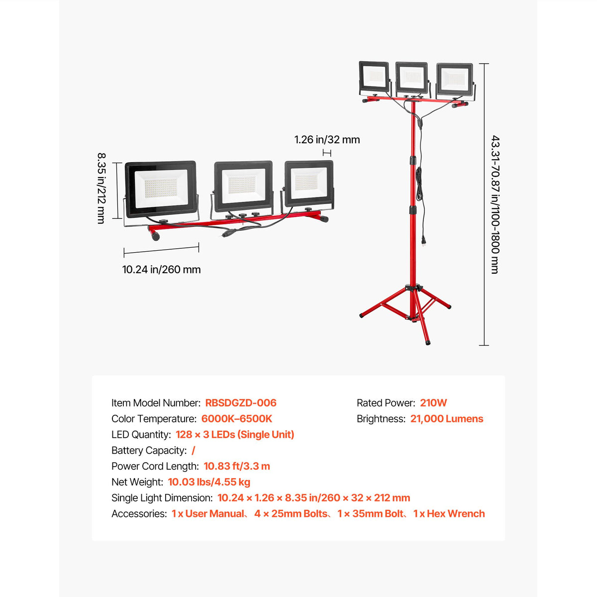 Three-Head LED Work Light with Adjustable Stand