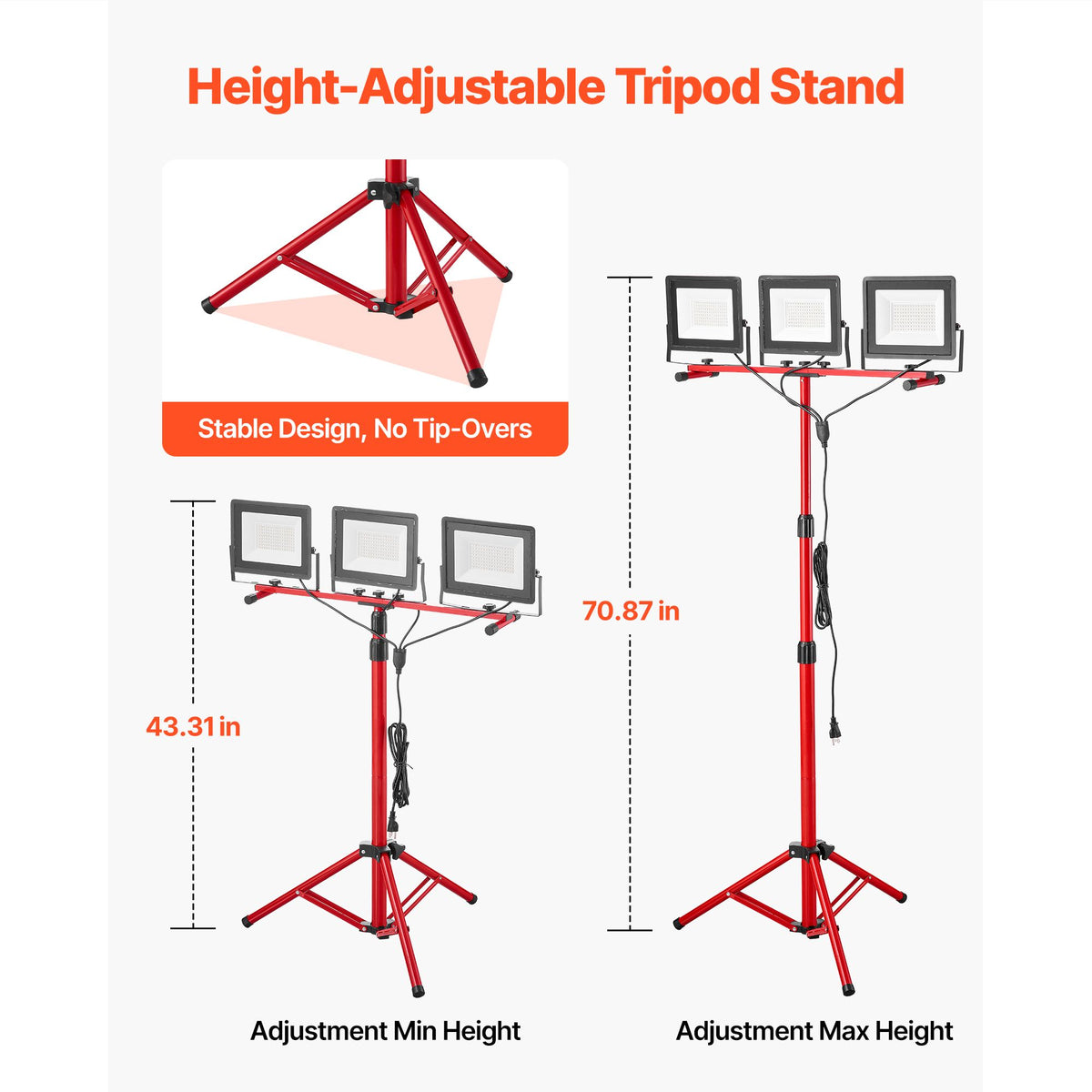 Three-Head LED Work Light with Adjustable Stand