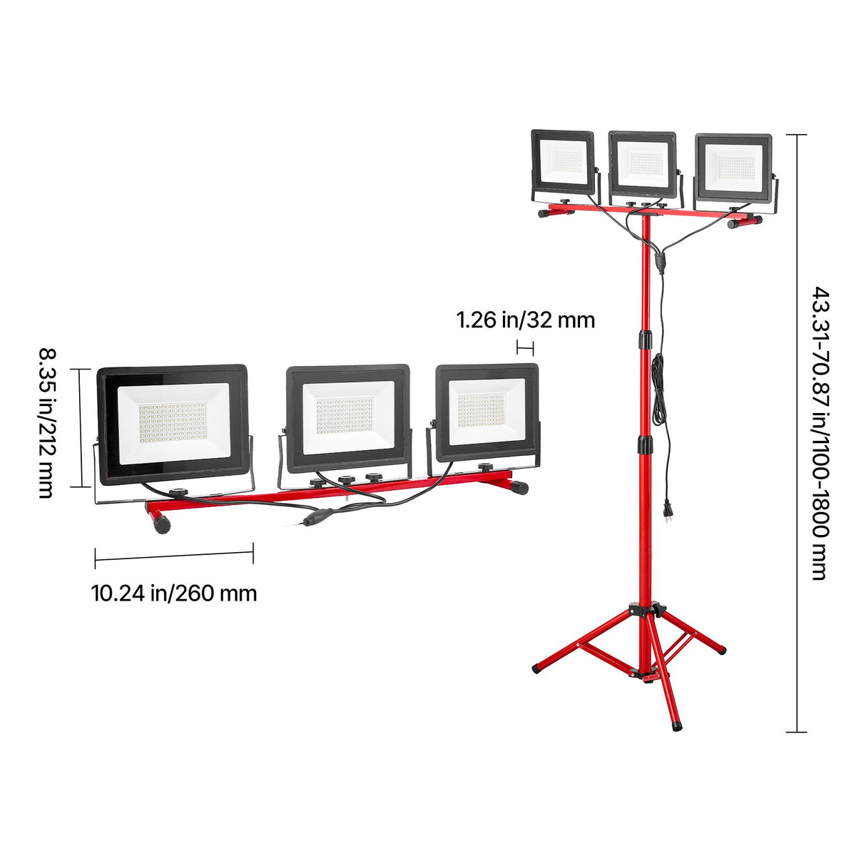 Three-Head LED Work Light with Adjustable Stand