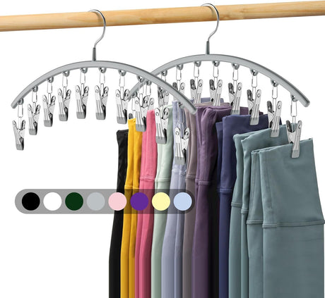 Metal Yoga Pants Hanger Organizer 2-Pack – 10 Clips Each, Holds 20 Leggings, Space Saving