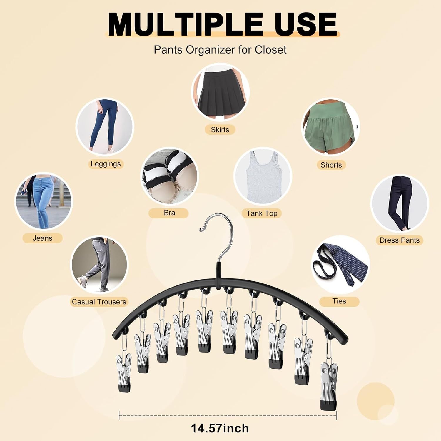 Metal Yoga Pants Hanger Organizer 2-Pack – 10 Clips Each, Holds 20 Leggings, Space Saving