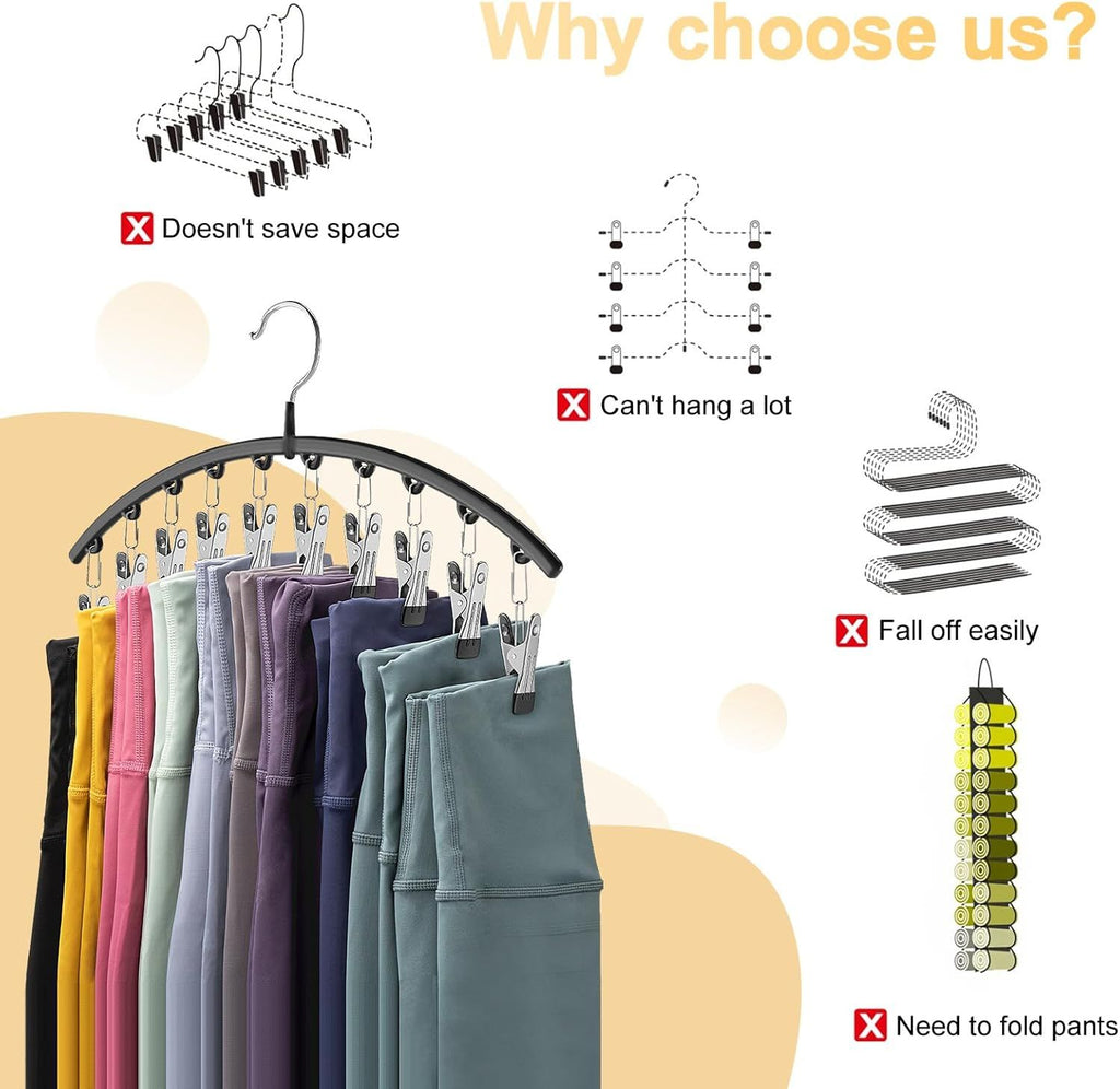Metal Yoga Pants Hanger Organizer 2-Pack – 10 Clips Each, Holds 20 Leggings, Space Saving