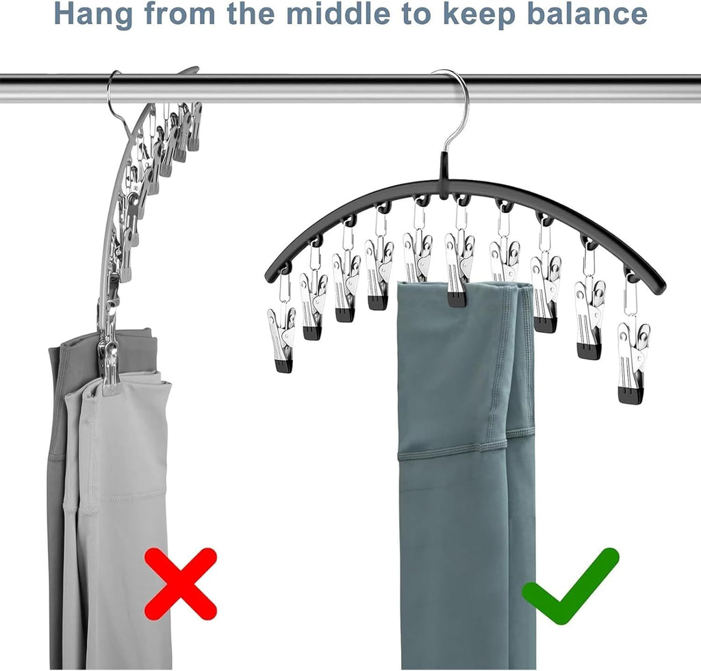 Metal Yoga Pants Hanger Organizer 2-Pack – 10 Clips Each, Holds 20 Leggings, Space Saving