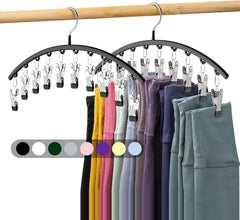 Legging Organizer for Closet – Metal Yoga Pants Hangers 2 Pack with 10 Clips, Space Saving Hanging Closet Organizer
