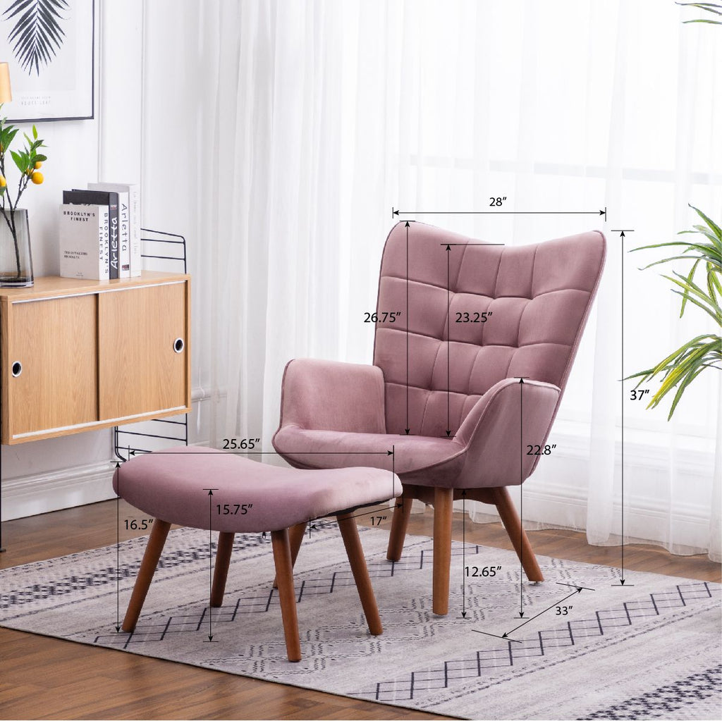 Leiria Contemporary Tufted Accent Chair with Ottoman, Mauve