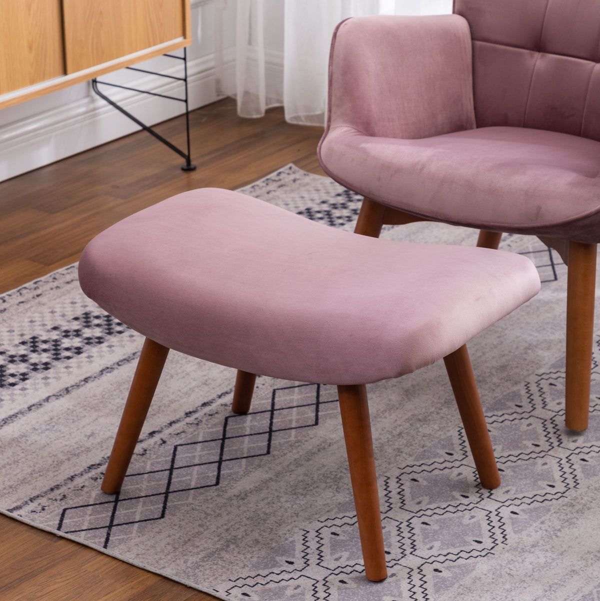 Leiria Contemporary Tufted Accent Chair with Ottoman, Mauve