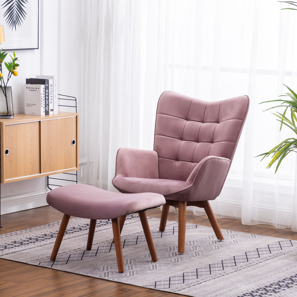 Leiria Contemporary Tufted Accent Chair with Ottoman, Mauve