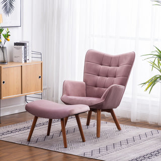 Leiria Contemporary Tufted Accent Chair with Ottoman, Mauve