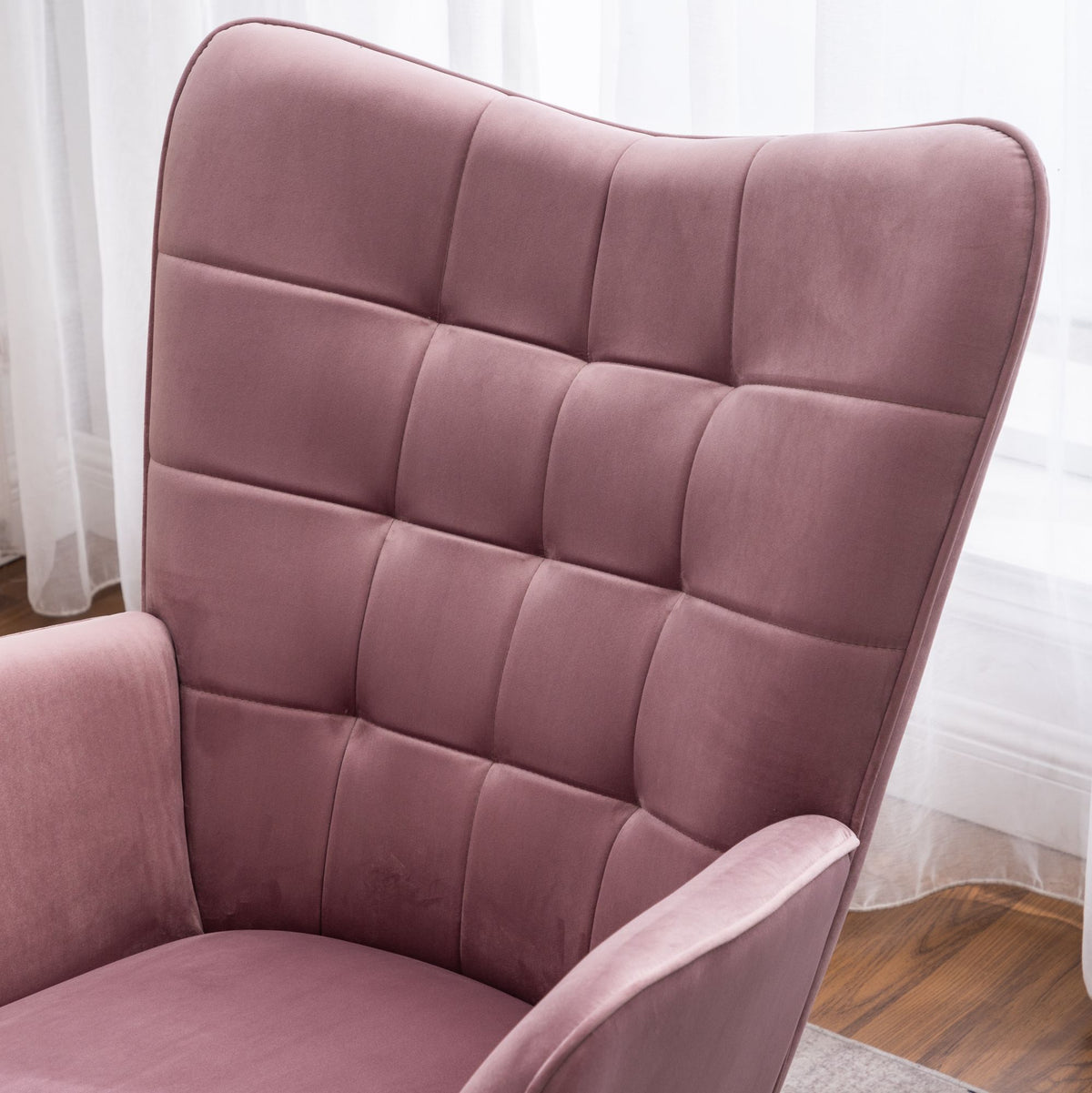 Leiria Contemporary Tufted Accent Chair with Ottoman, Mauve