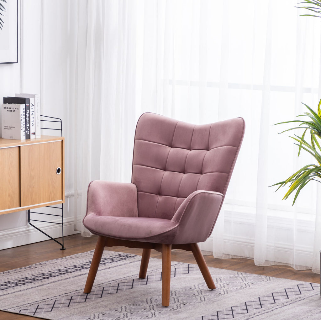 Leiria Contemporary Tufted Accent Chair with Ottoman, Mauve