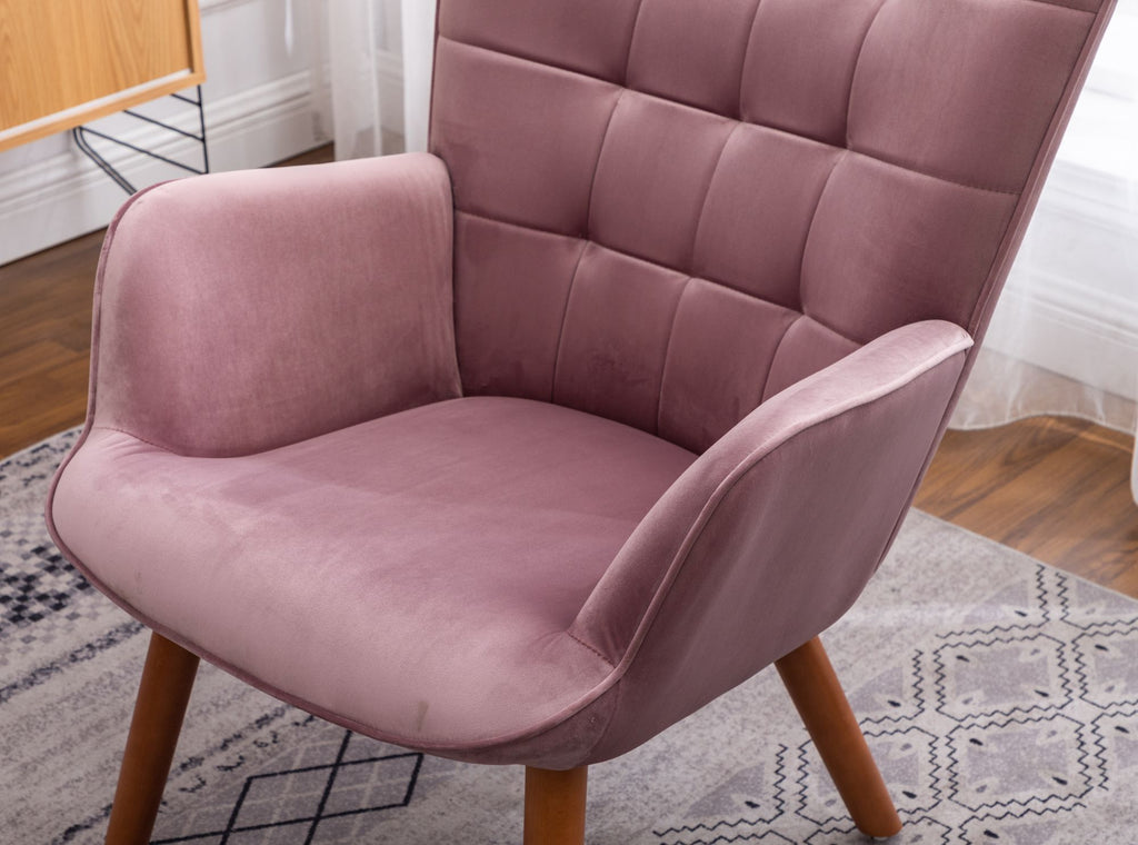 Leiria Contemporary Tufted Accent Chair with Ottoman, Mauve