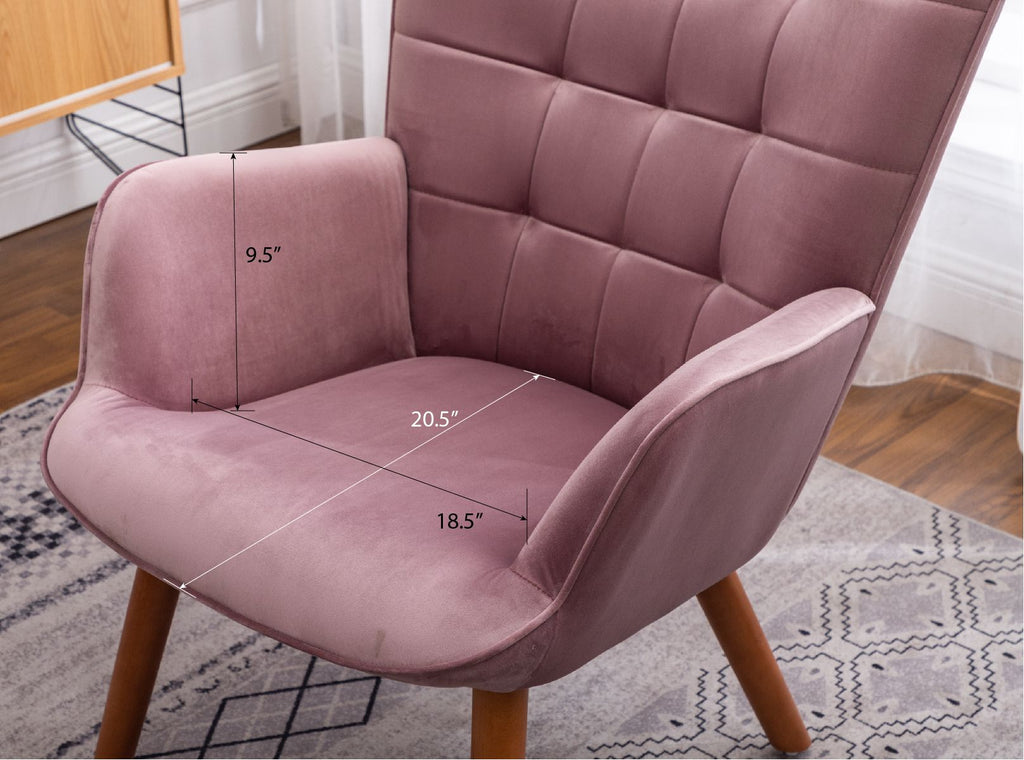 Leiria Contemporary Tufted Accent Chair with Ottoman, Mauve