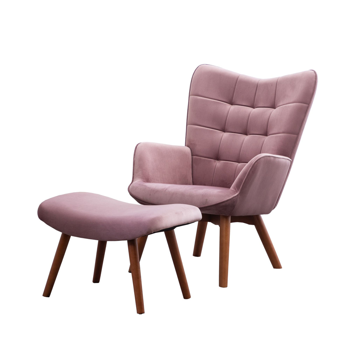 Leiria Contemporary Tufted Accent Chair with Ottoman, Mauve