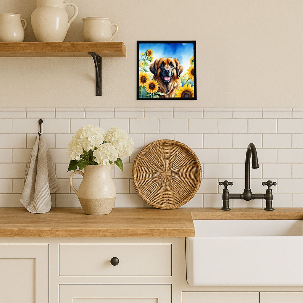 Leonberger in Sunflowers Framed Metal Wall Art