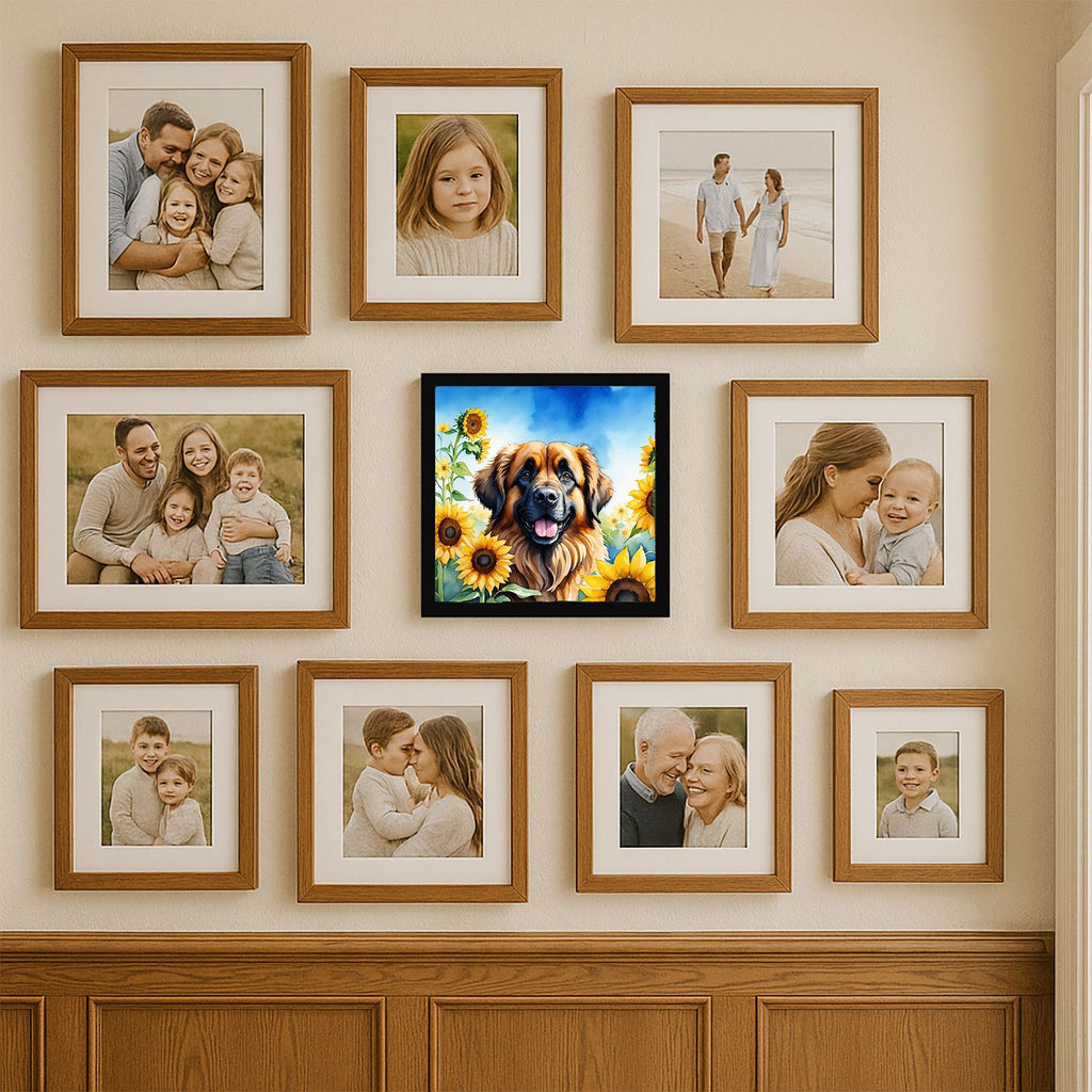 Leonberger in Sunflowers Framed Metal Wall Art